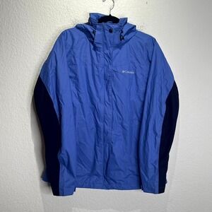 Columbia Interchange Rain Jacket Women Large Blue Nylon Full Zip Water Resistant